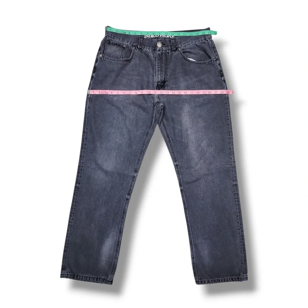 Indigo People Faded Black Baggy Straight‎ Leg Denim Jeans Men's 34x31